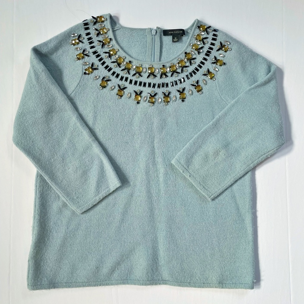 Ann Taylor 100% Wool Sweater Medium Blue